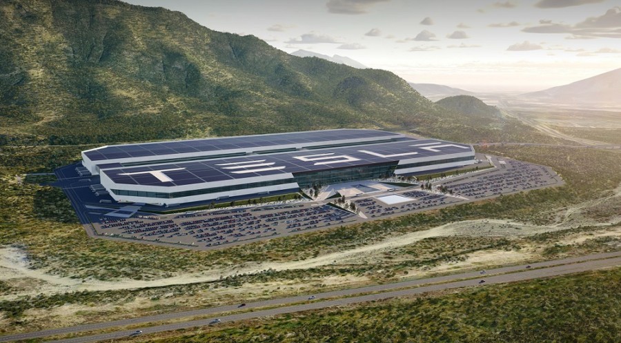 La imagen de la nueva planta de la empresa, que llevará por nombre Gigafactory Mexico y donde se producirán los vehículos de próxima generación, fue presentada por Elon Musk. Foto Tesla