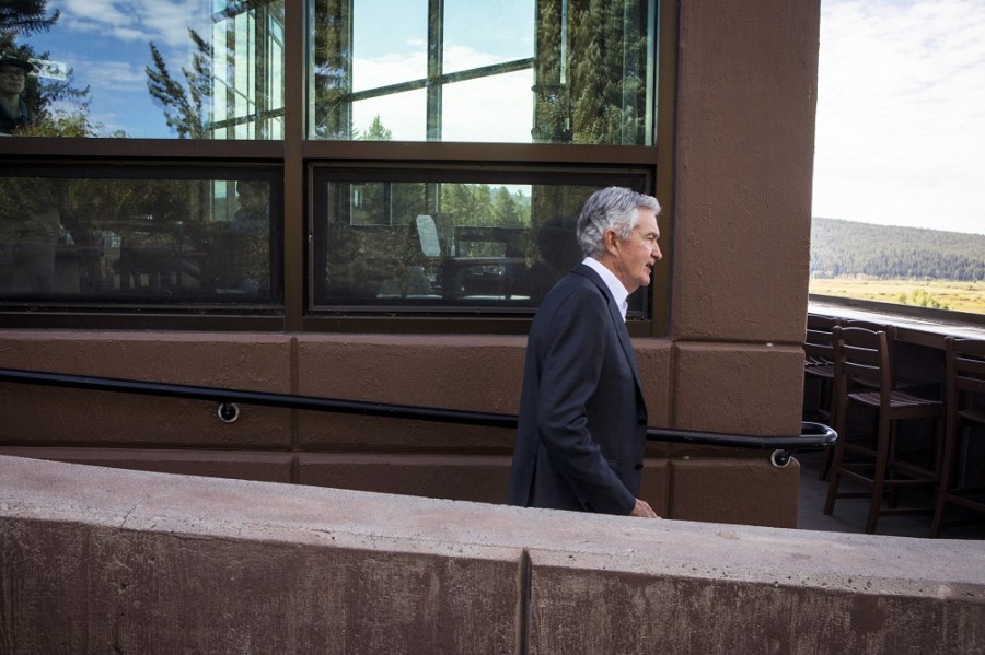 Jerome Powell, el banquero central estadounidense, es fotografiado durante la edición 2023 del simposio anual de Jackson Hole. Foto AP/Amber Baesler