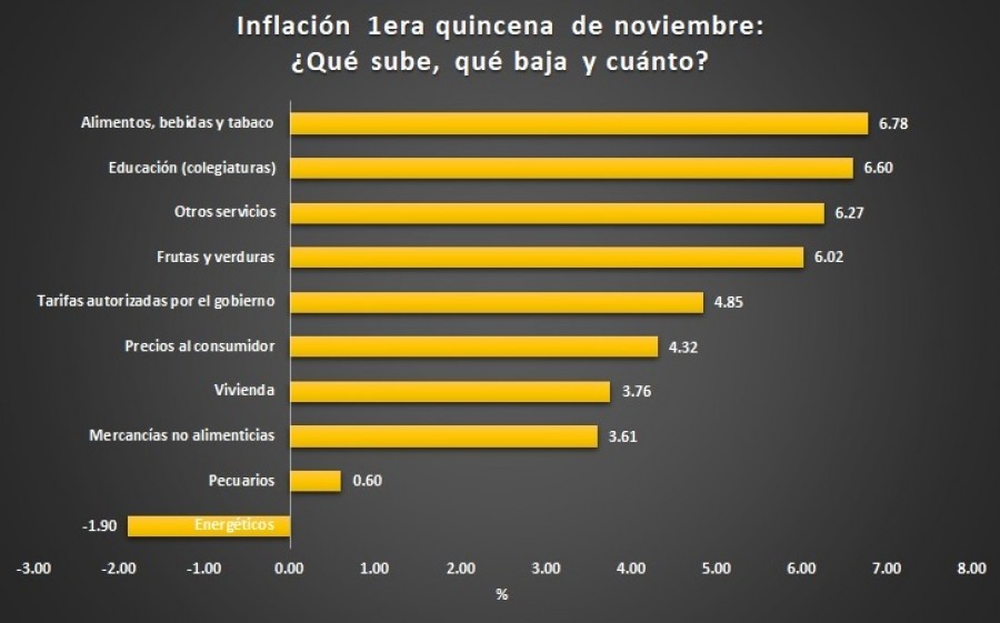 La inflación en México repunta ligeramente durante noviembre, aunque lo hace a un ritmo menor que el esperado por los analistas. Foto archivo