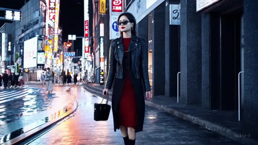 Una mujer camina por una calle iluminada de Tokio, en un video generado por Sora, el modelo generativo de texto a video de OpenAI. Foto archivo