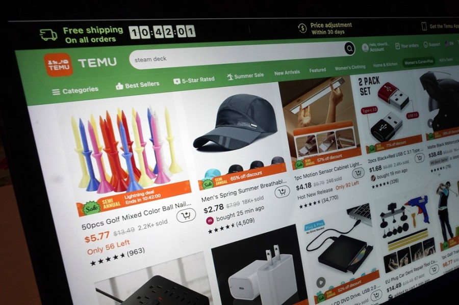 Página del sitio web de Temu. La empresa minorista en línea fundada China está ganando popularidad en Estados Unidos. Foto AP/Richard Drew
